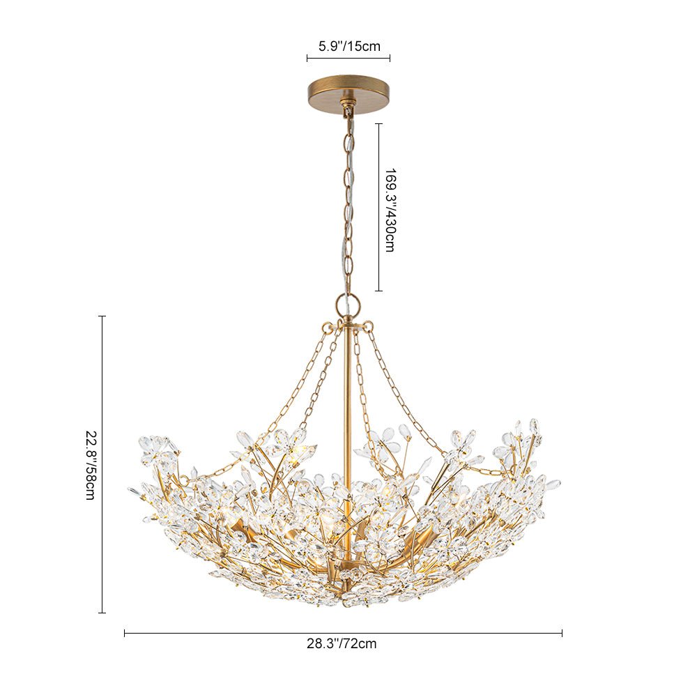 6-Light Gold Floral Basket Crystal Chandelier