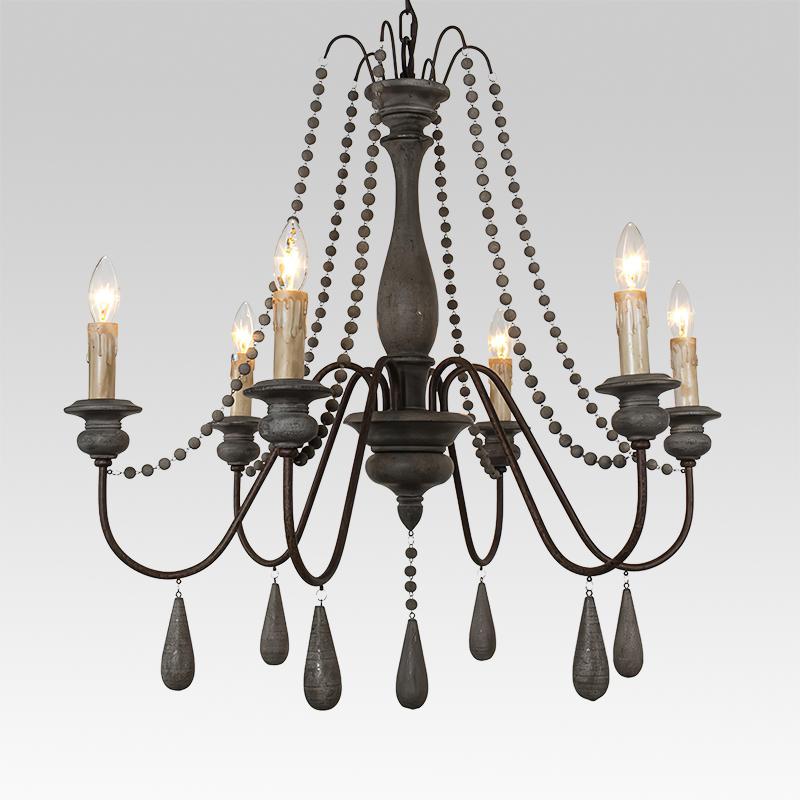 6-Light Wooden Bead Candle Chandelier | 2 Colours