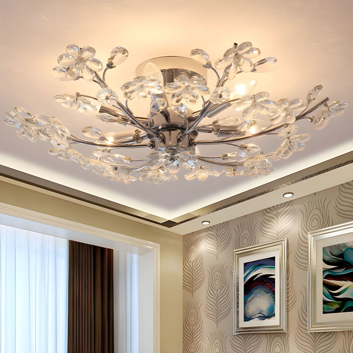 Olivia Modern Crystal Flower Flush Mount Ceiling Light
