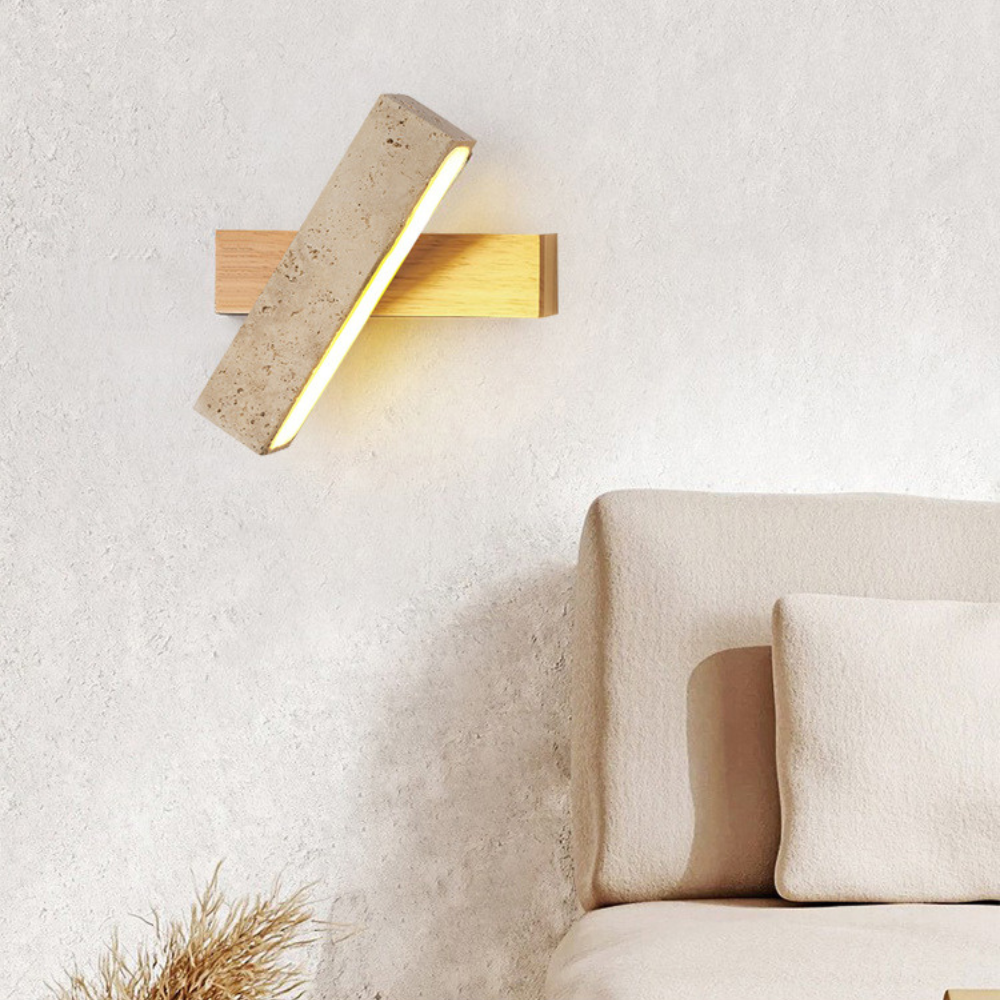 Zaid Travertine & Wood Adjustable Wall Lamp | Wood or Walnut