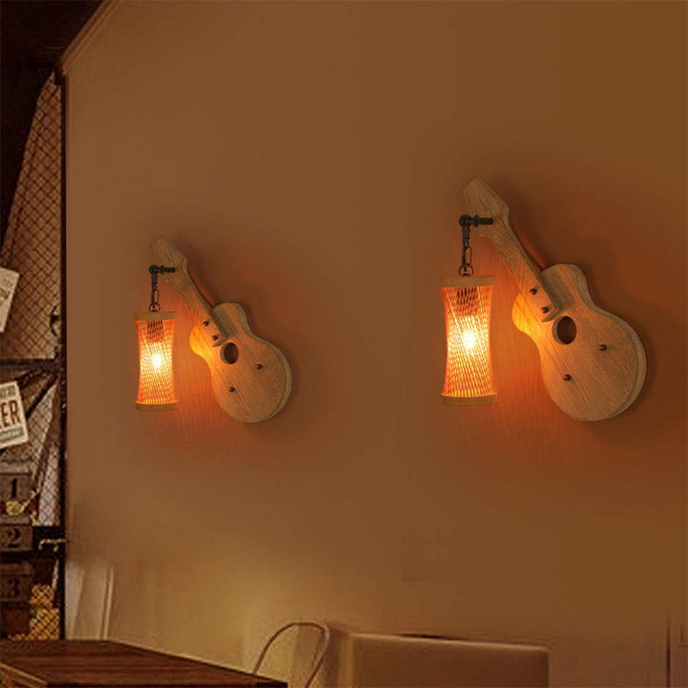 Alessio guitar wall lamp vintage wood lighting