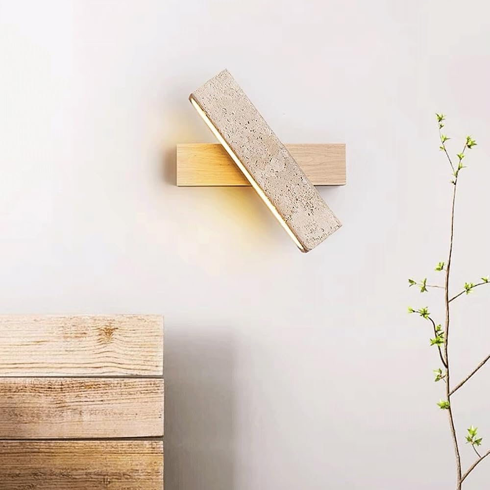 Zaid Travertine & Wood Adjustable Wall Lamp | Wood or Walnut