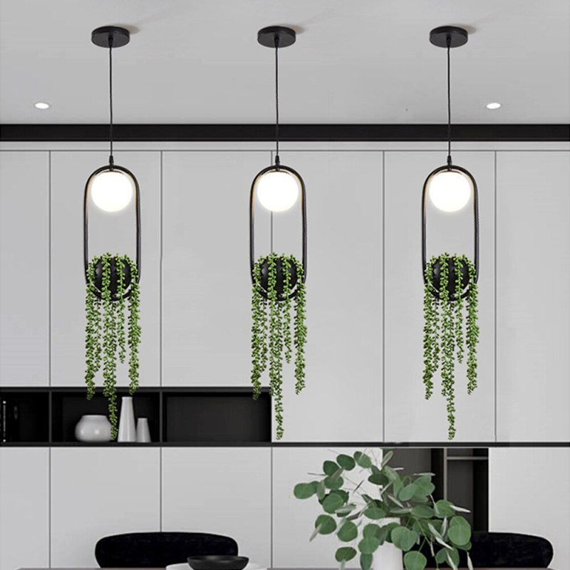 Nest Plant Pot Ball Pendant Light, Metal & Glass, D12cm | With or Without Faux Plant