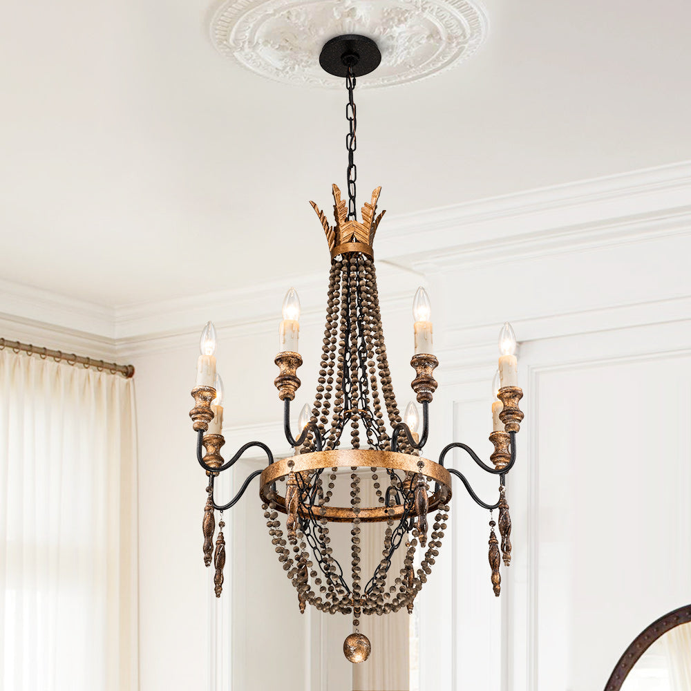 8-Light Rusty Beaded Empire Chandelier