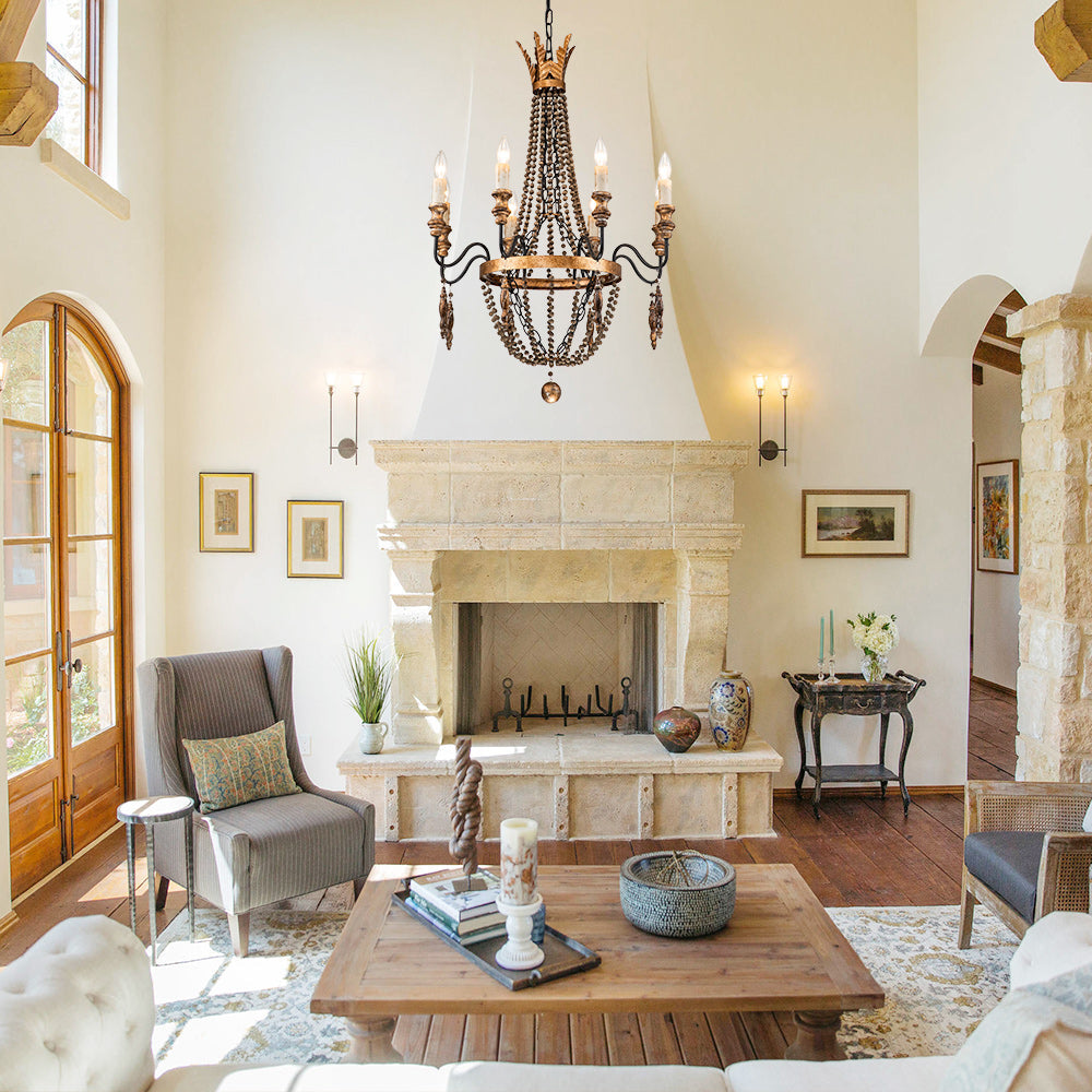 8-Light Rusty Beaded Empire Chandelier
