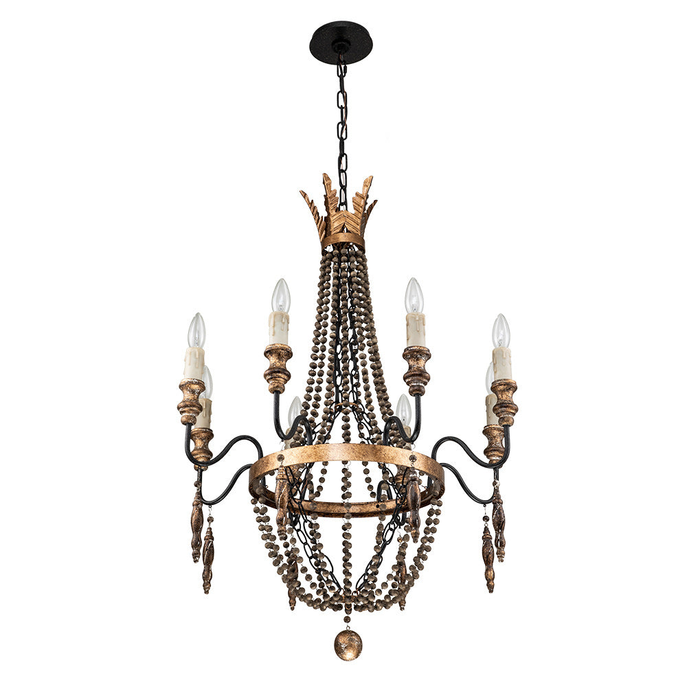 8-Light Rusty Beaded Empire Chandelier