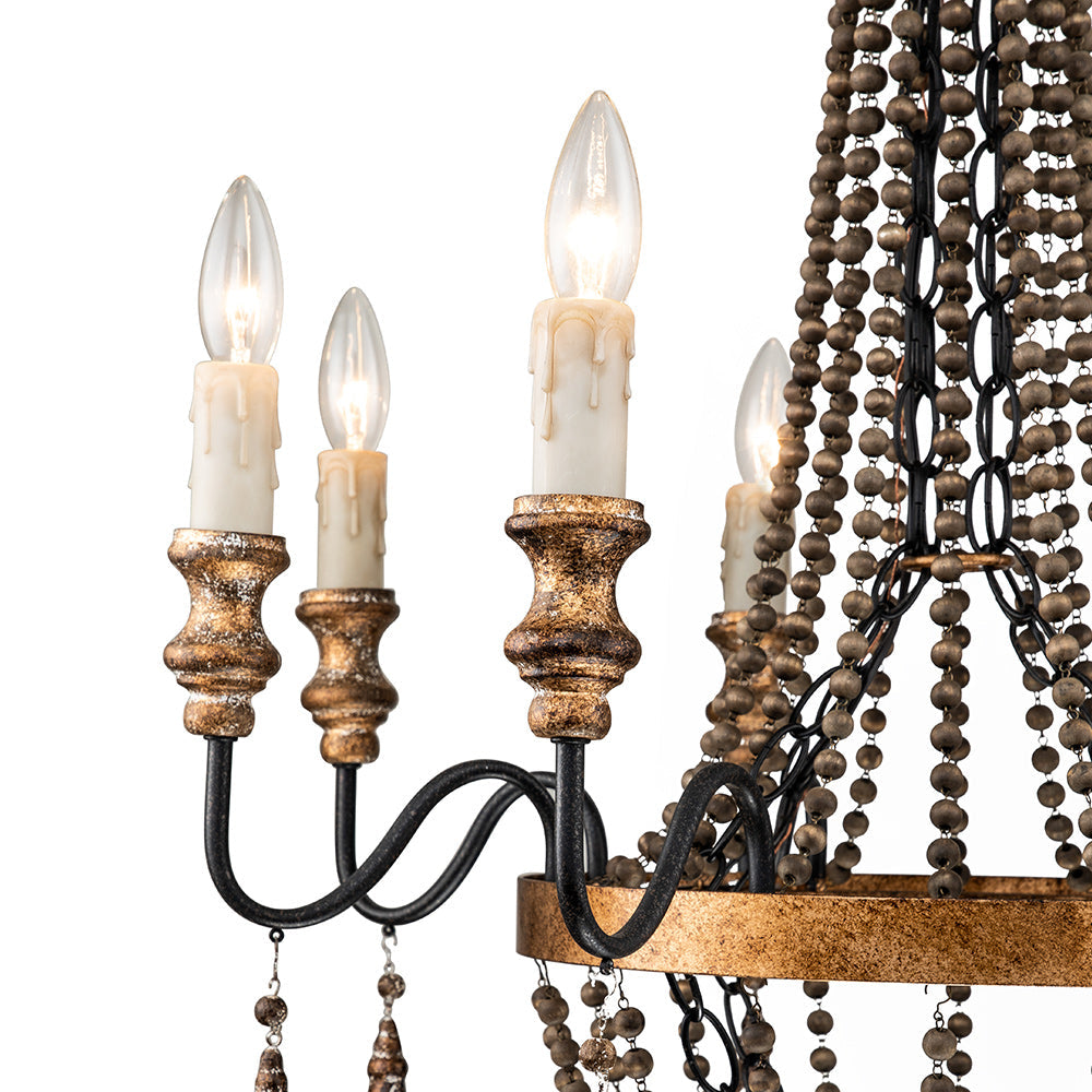 8-Light Rusty Beaded Empire Chandelier