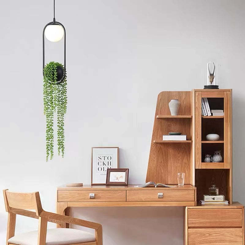 Nest Plant Pot Ball Pendant Light, Metal & Glass, D12cm | With or Without Faux Plant