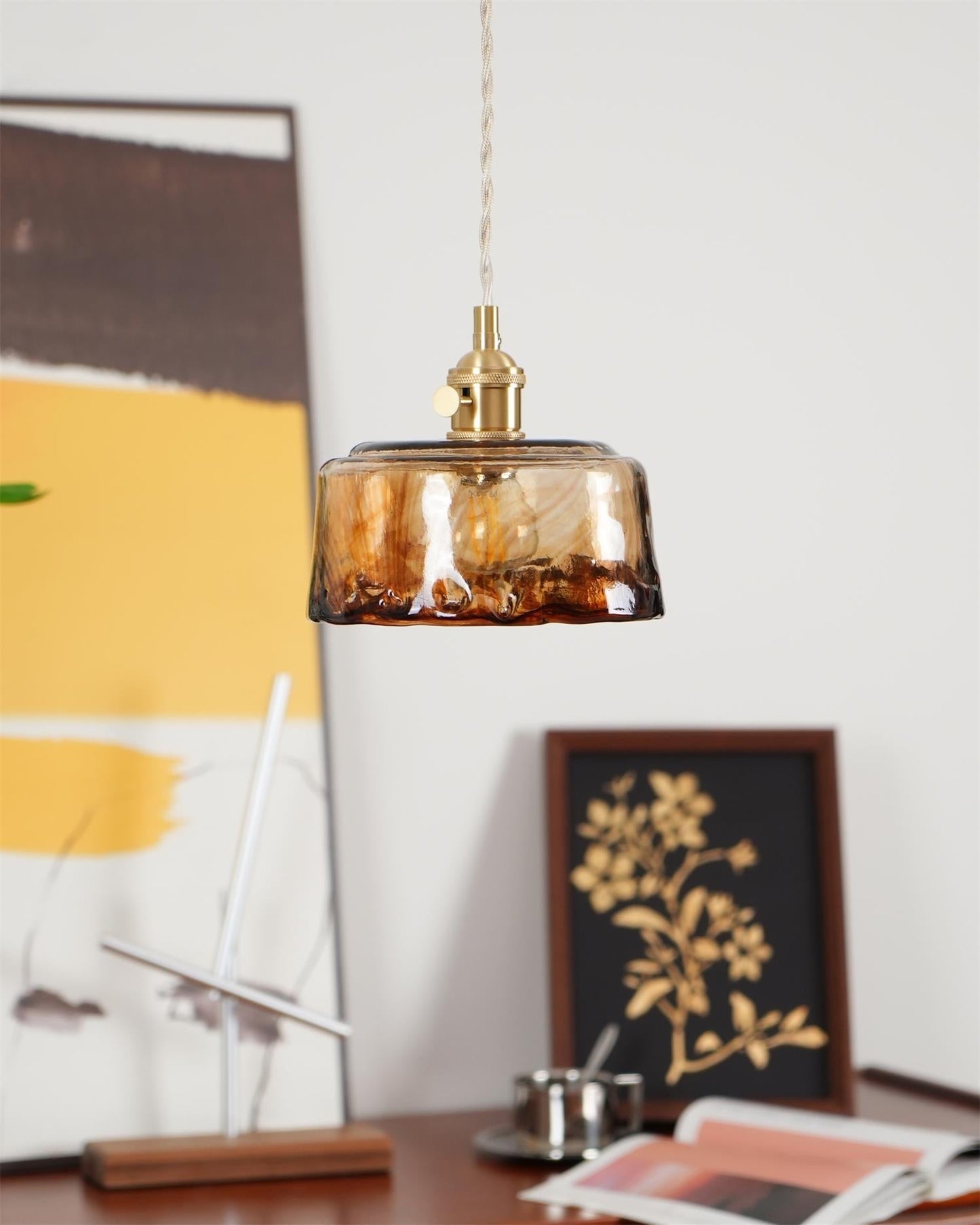 Amberlyn | Vintage Amber Glass Pendant Light with Adjustable Height | Elegant Illumination for Any Space 6