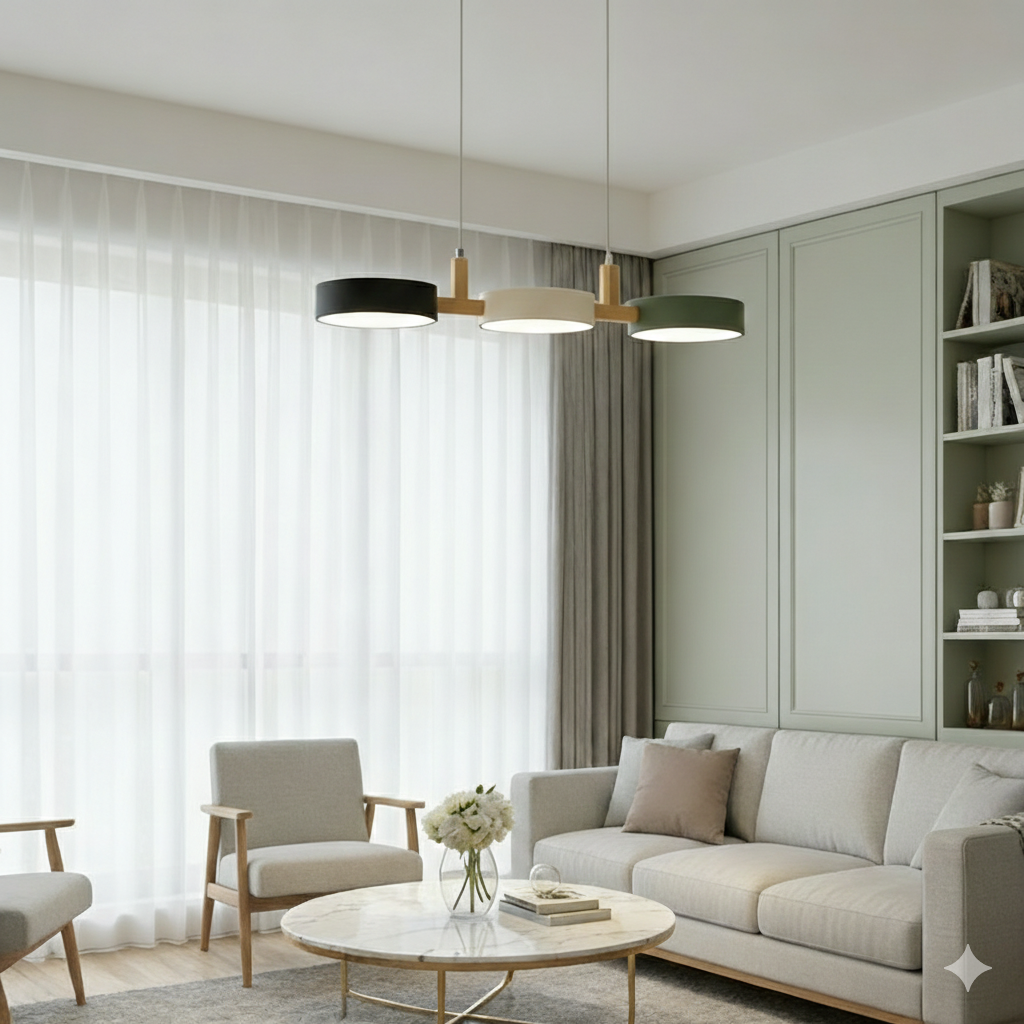 Architectural Pendant Light | Modern Multi-Light Design with Wood Accents | Stylish Illumination for Kitchen and Dining Spaces 12