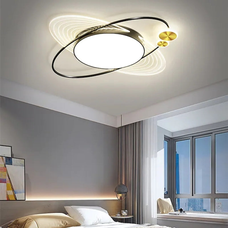 Arisha Circle LED Flush Mount Ceiling Light, Metal & Acrylic, 22.8x22.8in | Black or Gold | White or Dimmable