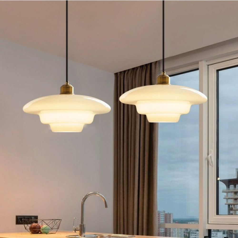 Art Deco Glass Pendant Light Fixture with Layered Design | Elegant Hanging Lights for Warm Home Ambiance 6