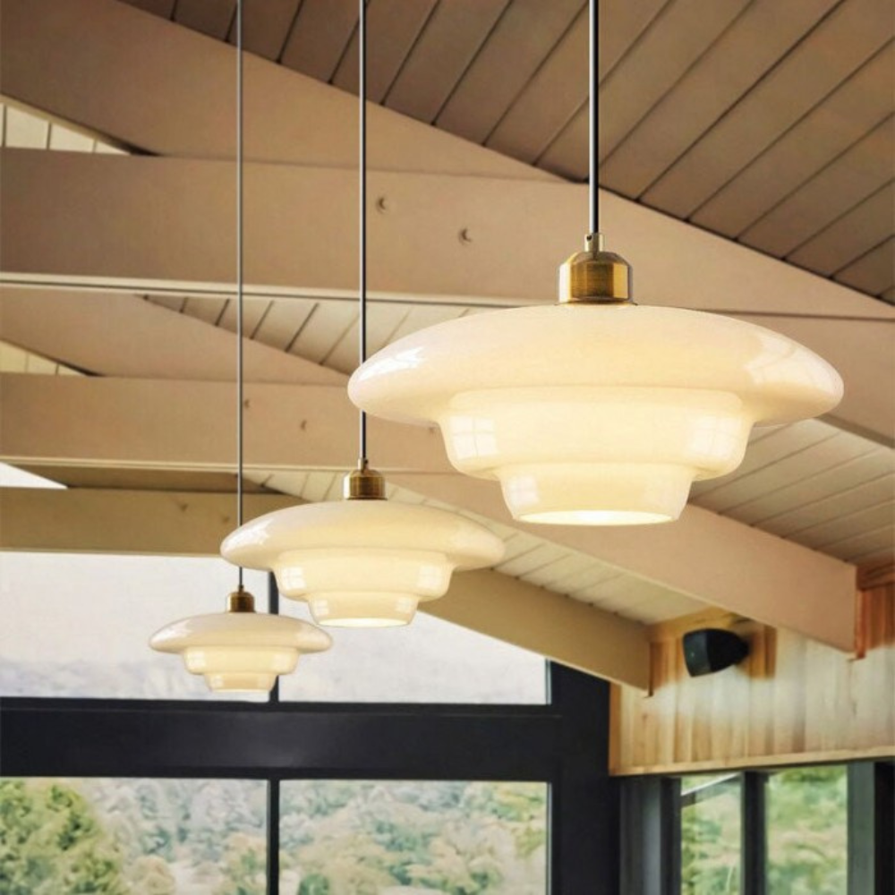 Art Deco Glass Pendant Light Fixture with Layered Design | Elegant Hanging Lights for Warm Home Ambiance 7