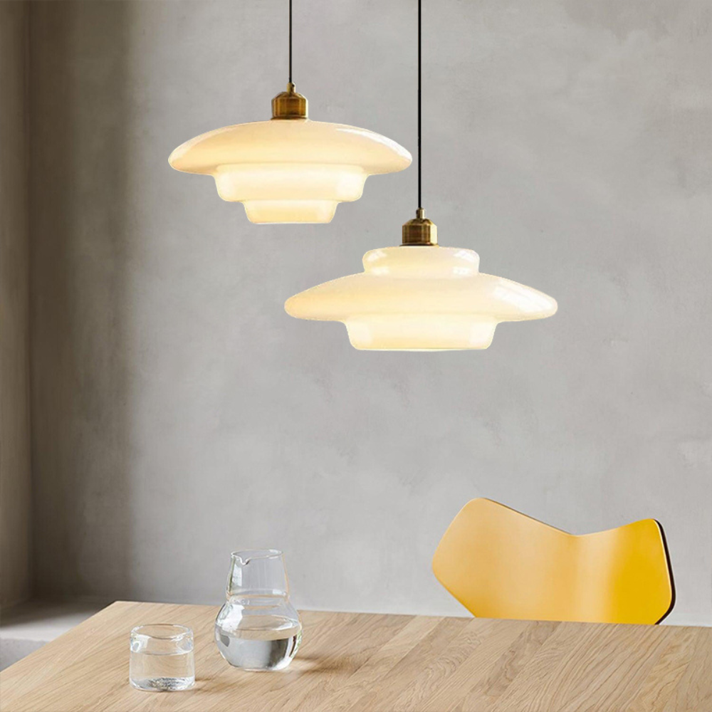 Art Deco Glass Pendant Light Fixture with Layered Design | Elegant Hanging Lights for Warm Home Ambiance 8