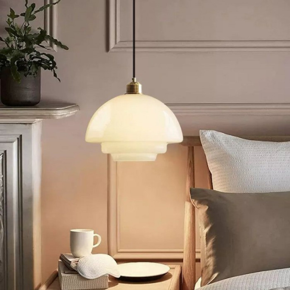 Art Deco Glass Pendant Light Fixture with Layered Design | Elegant Hanging Lights for Warm Home Ambiance 9
