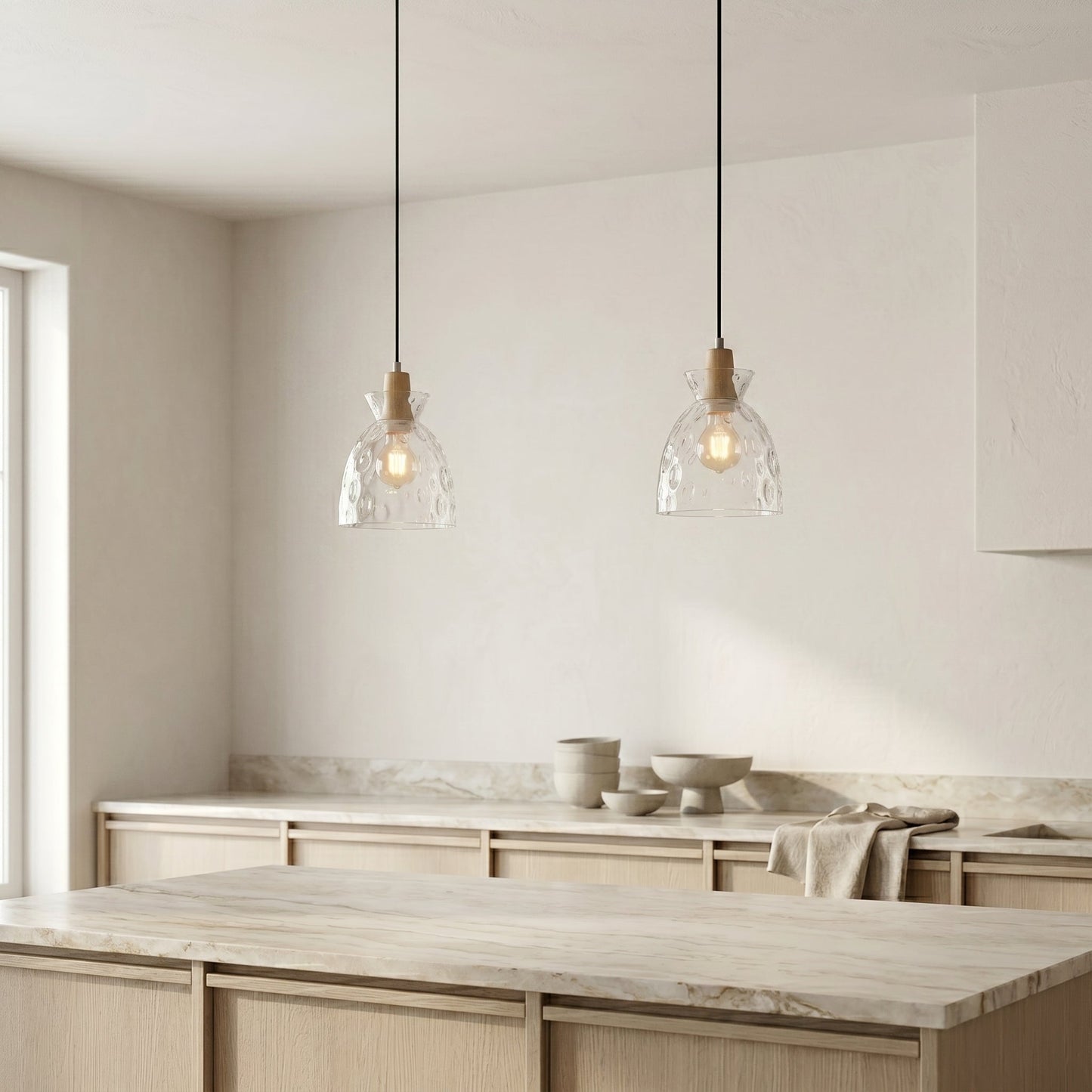 Artisan Collection | Glass Pendant Light with Unique Rippled Texture | Elegant Kitchen Pendant Lighting for Warm Ambient Glow 2