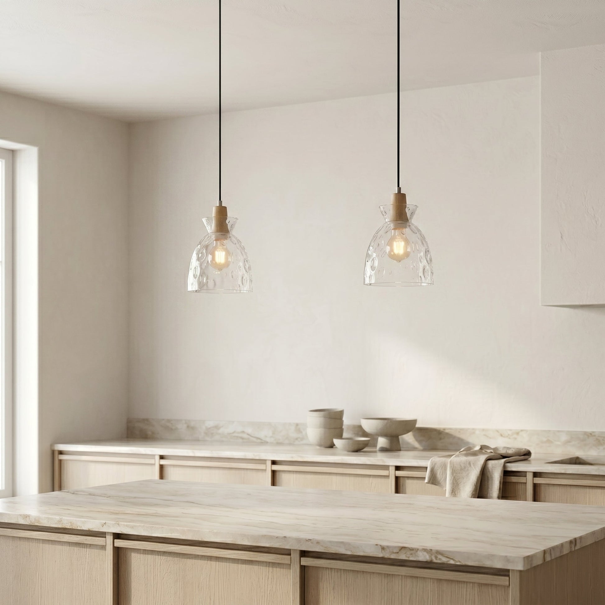 Artisan Collection | Glass Pendant Light with Unique Rippled Texture | Elegant Kitchen Pendant Lighting for Warm Ambient Glow 2