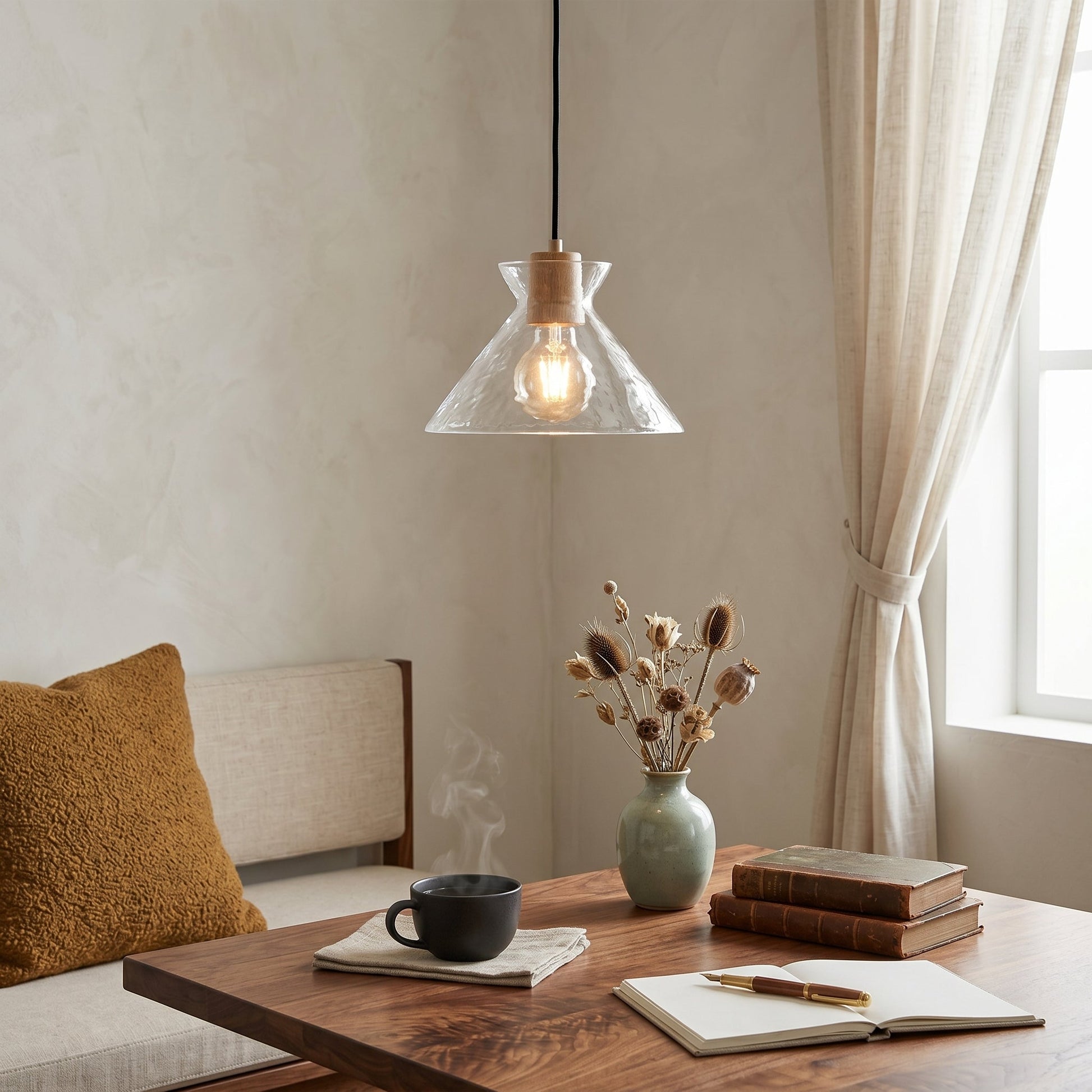 Artisan Collection | Glass Pendant Light with Unique Rippled Texture | Elegant Kitchen Pendant Lighting for Warm Ambient Glow 5