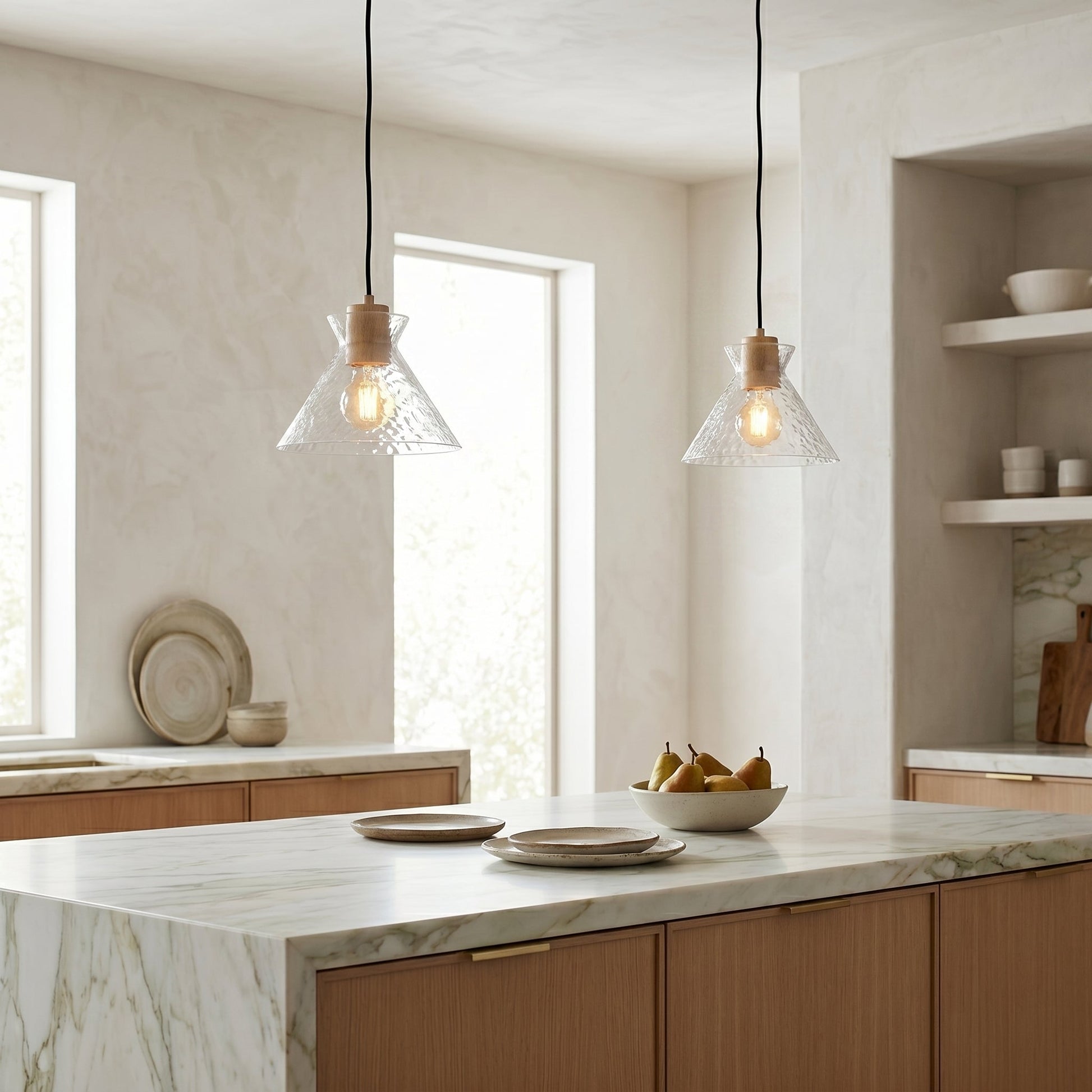 Artisan Collection | Glass Pendant Light with Unique Rippled Texture | Elegant Kitchen Pendant Lighting for Warm Ambient Glow 7