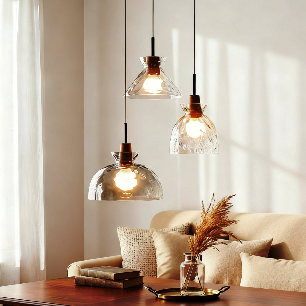 Artisan Collection | Glass Pendant Light with Unique Rippled Texture | Elegant Kitchen Pendant Lighting for Warm Ambient Glow 8