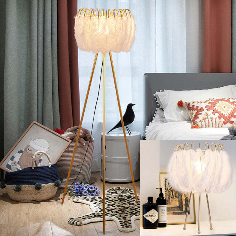 Feather Shade Tripod Lamp | Floor/Table