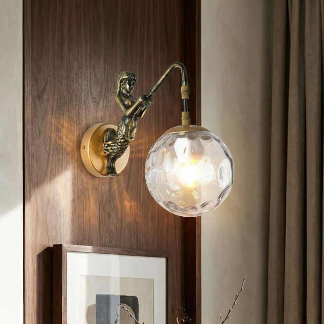 Artistic Wall Sconce Lighting | Sculptural Mermaid Design with Glass Shade | Unique Wall Lights for Cozy Ambiance 0