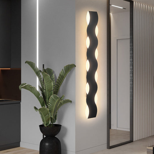 Artistic Wave Shaped Outdoor Wall Lamp with Efficient LED Up and Down Lighting | Durable Design for Elegant Exterior Ambiance 0