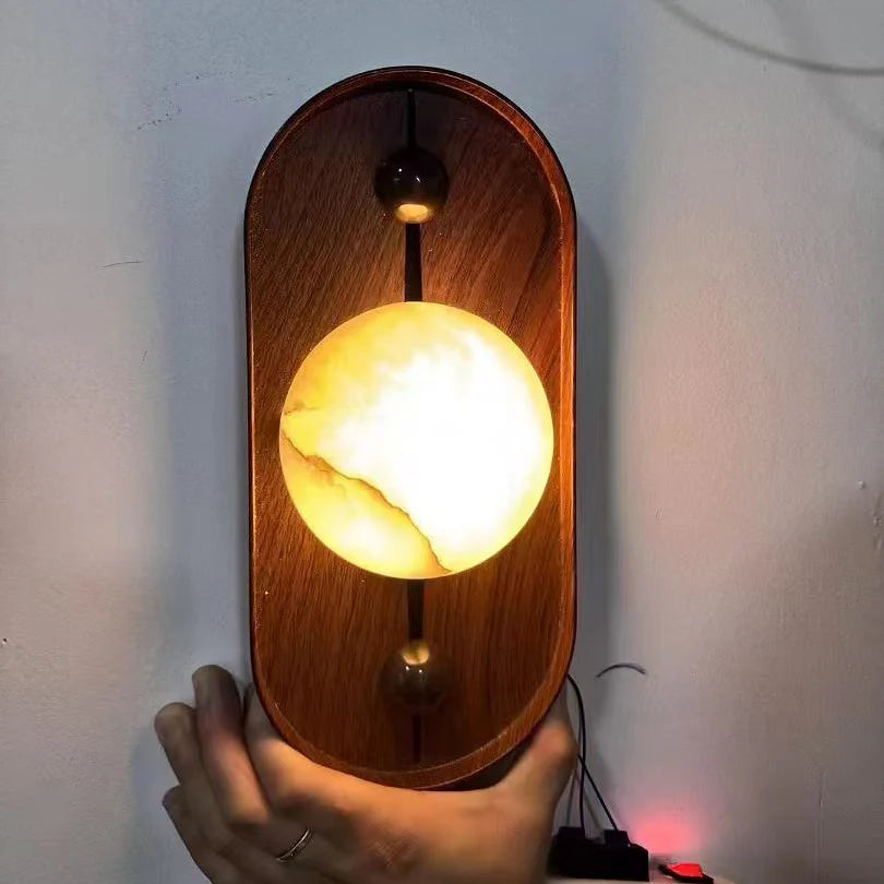 Jade Vintage Metal Alabaster Walnut LED Wall Lamp Bedroom Dining Room