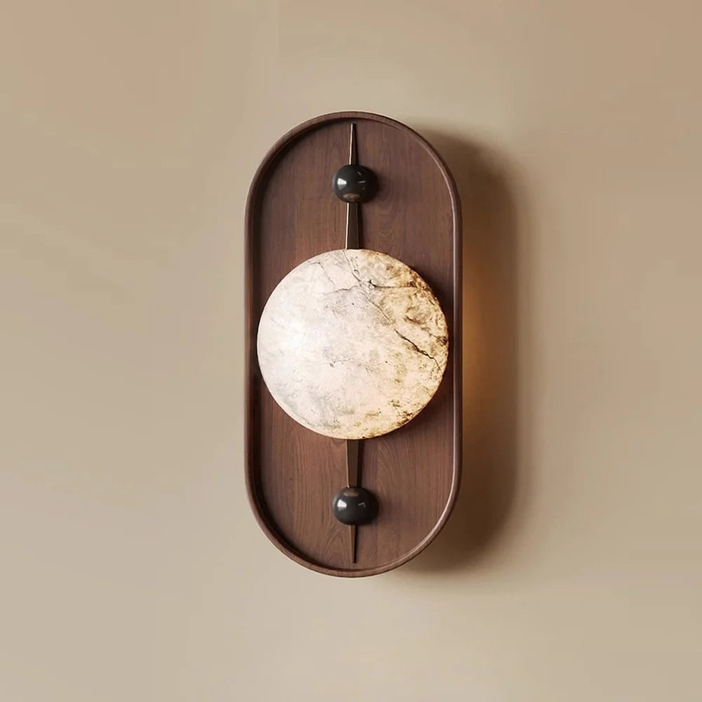Jade Vintage Metal Alabaster Walnut LED Wall Lamp Bedroom Dining Room