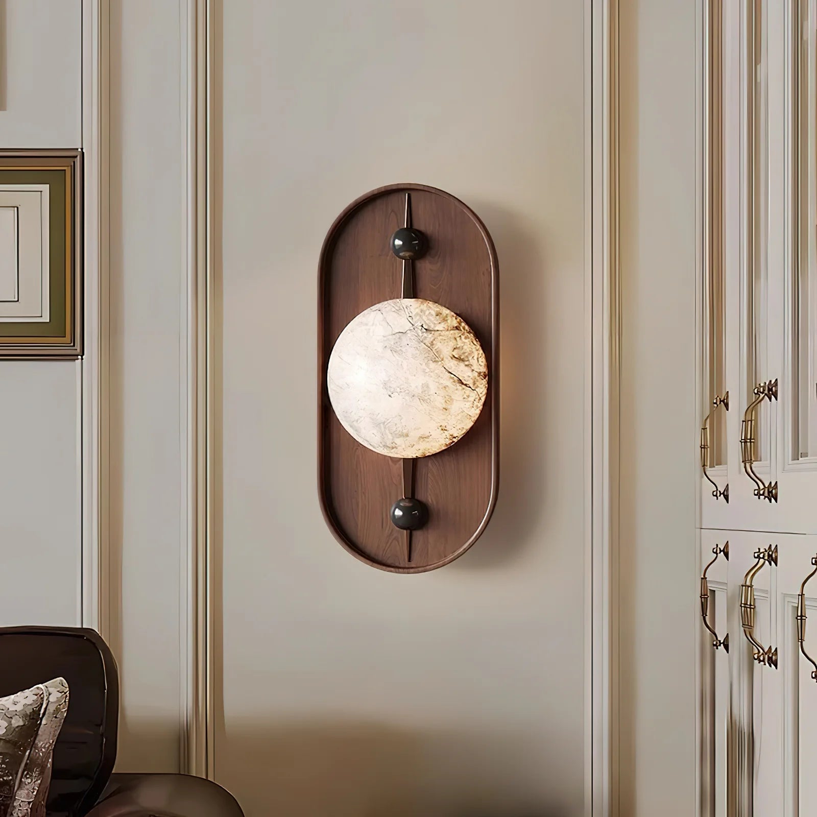 Jade Vintage Metal Alabaster Walnut LED Wall Lamp Bedroom Dining Room