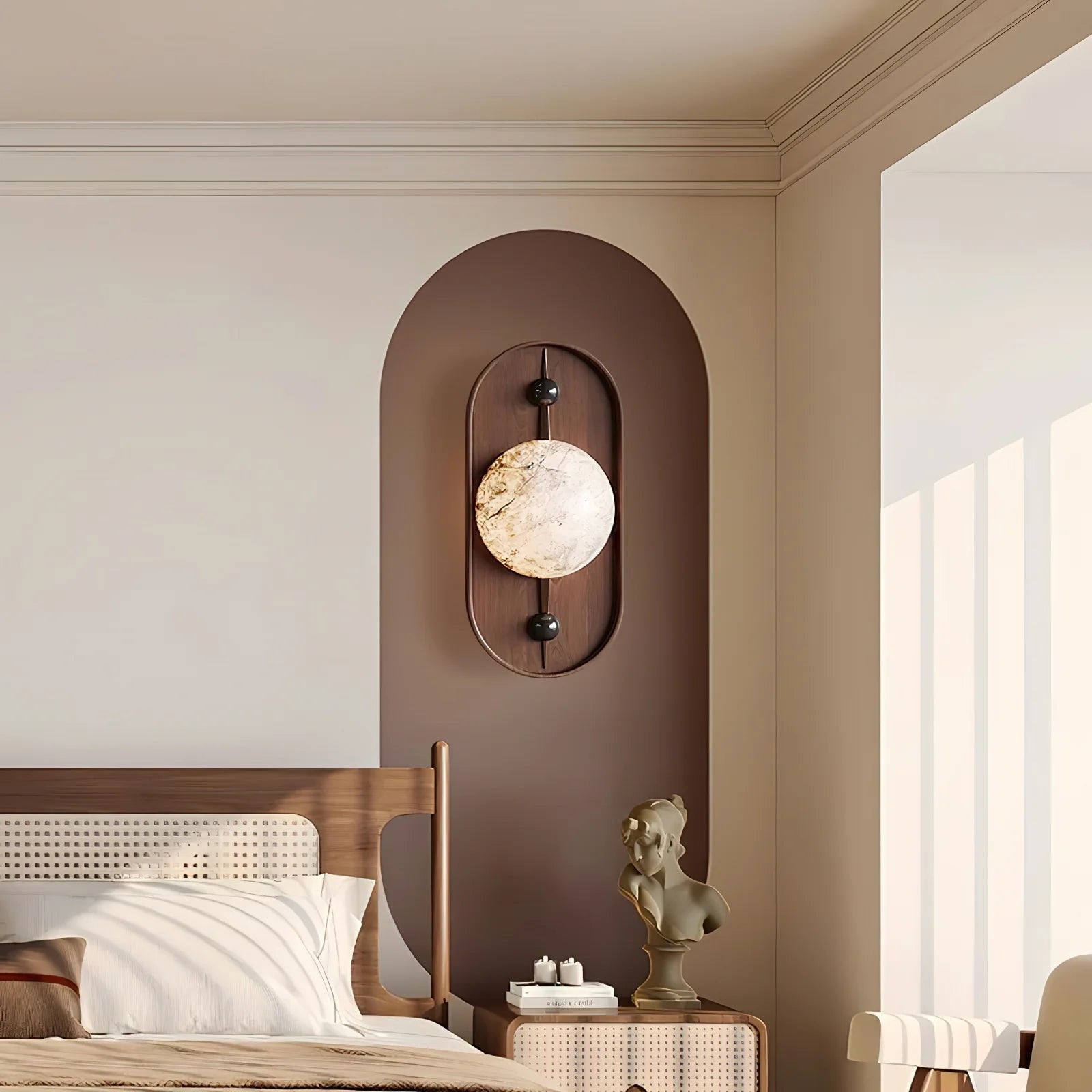 Jade Vintage Metal Alabaster Walnut LED Wall Lamp Bedroom Dining Room