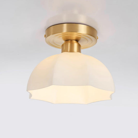 Brass Flush Mount Ceiling Light with Opal Glass Shade | Elegant Design for Modern Spaces 0