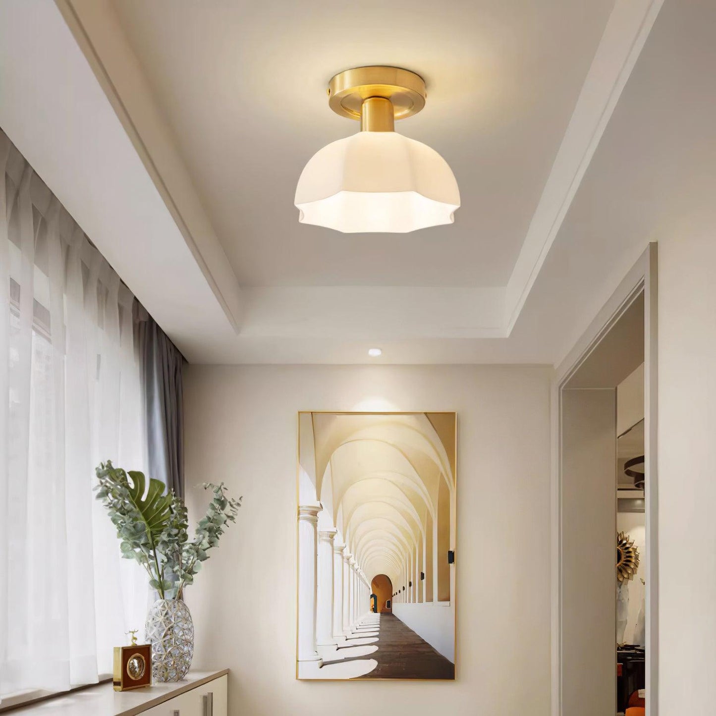 Brass Flush Mount Ceiling Light with Opal Glass Shade | Elegant Design for Modern Spaces 2