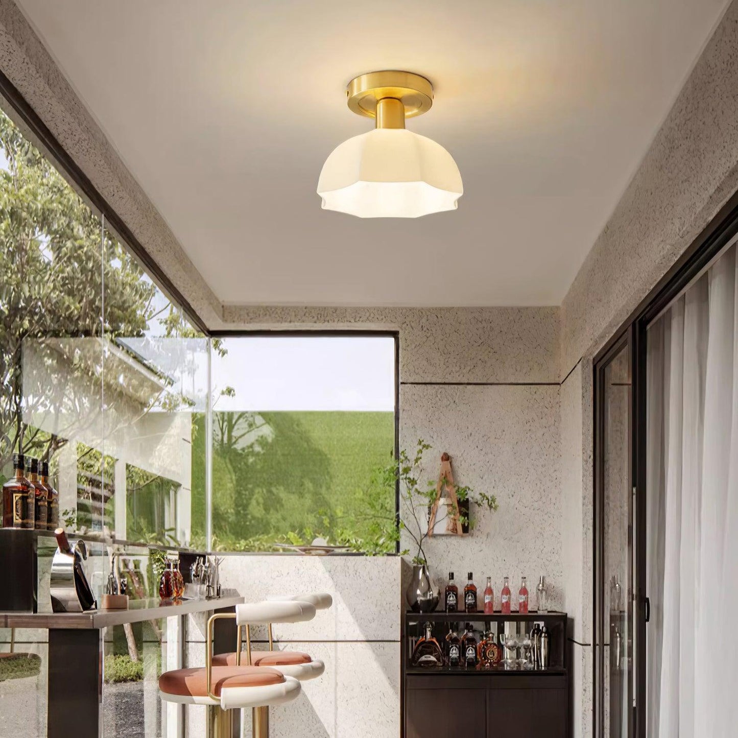 Brass Flush Mount Ceiling Light with Opal Glass Shade | Elegant Design for Modern Spaces 3