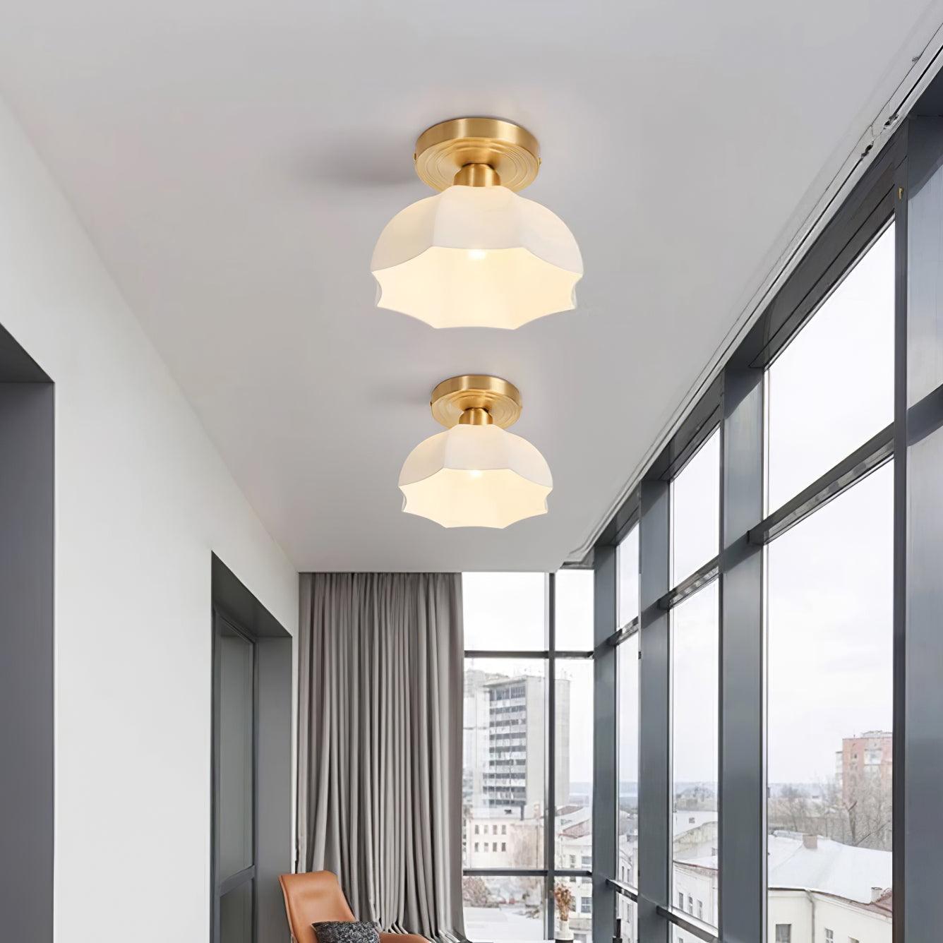 Brass Flush Mount Ceiling Light with Opal Glass Shade | Elegant Design for Modern Spaces 4