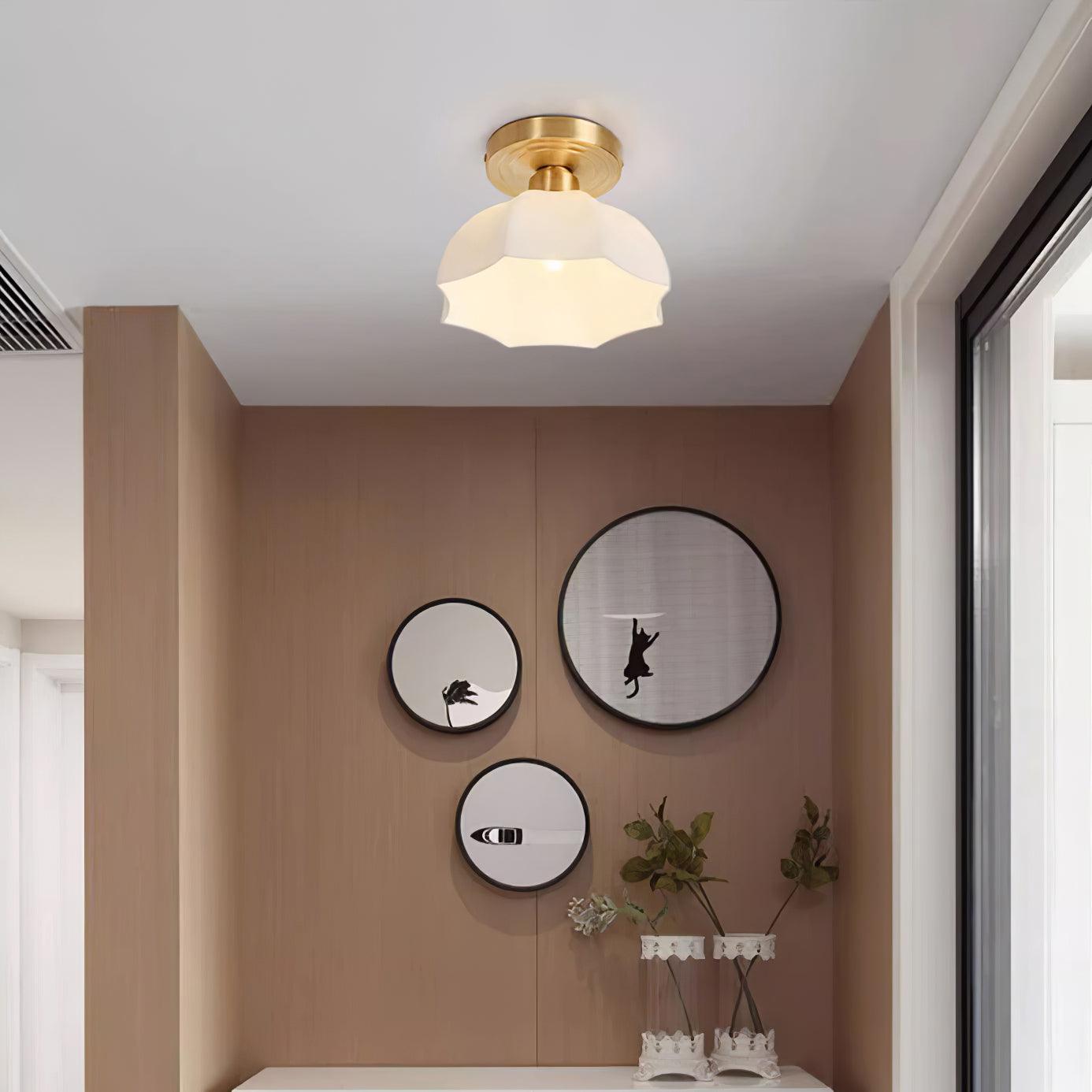 Brass Flush Mount Ceiling Light with Opal Glass Shade | Elegant Design for Modern Spaces 5