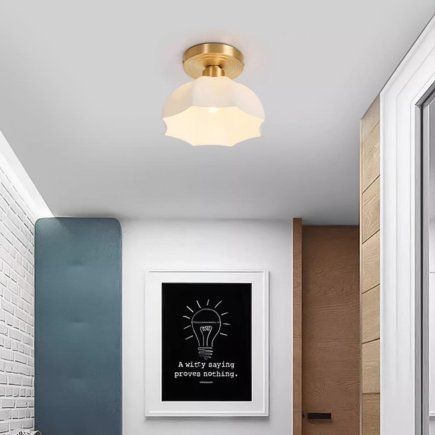 Brass Flush Mount Ceiling Light with Opal Glass Shade | Elegant Design for Modern Spaces 6