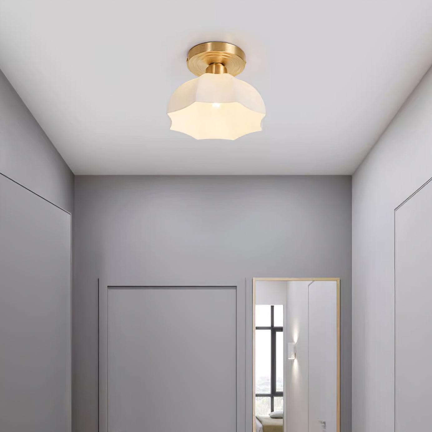 Brass Flush Mount Ceiling Light with Opal Glass Shade | Elegant Design for Modern Spaces 7