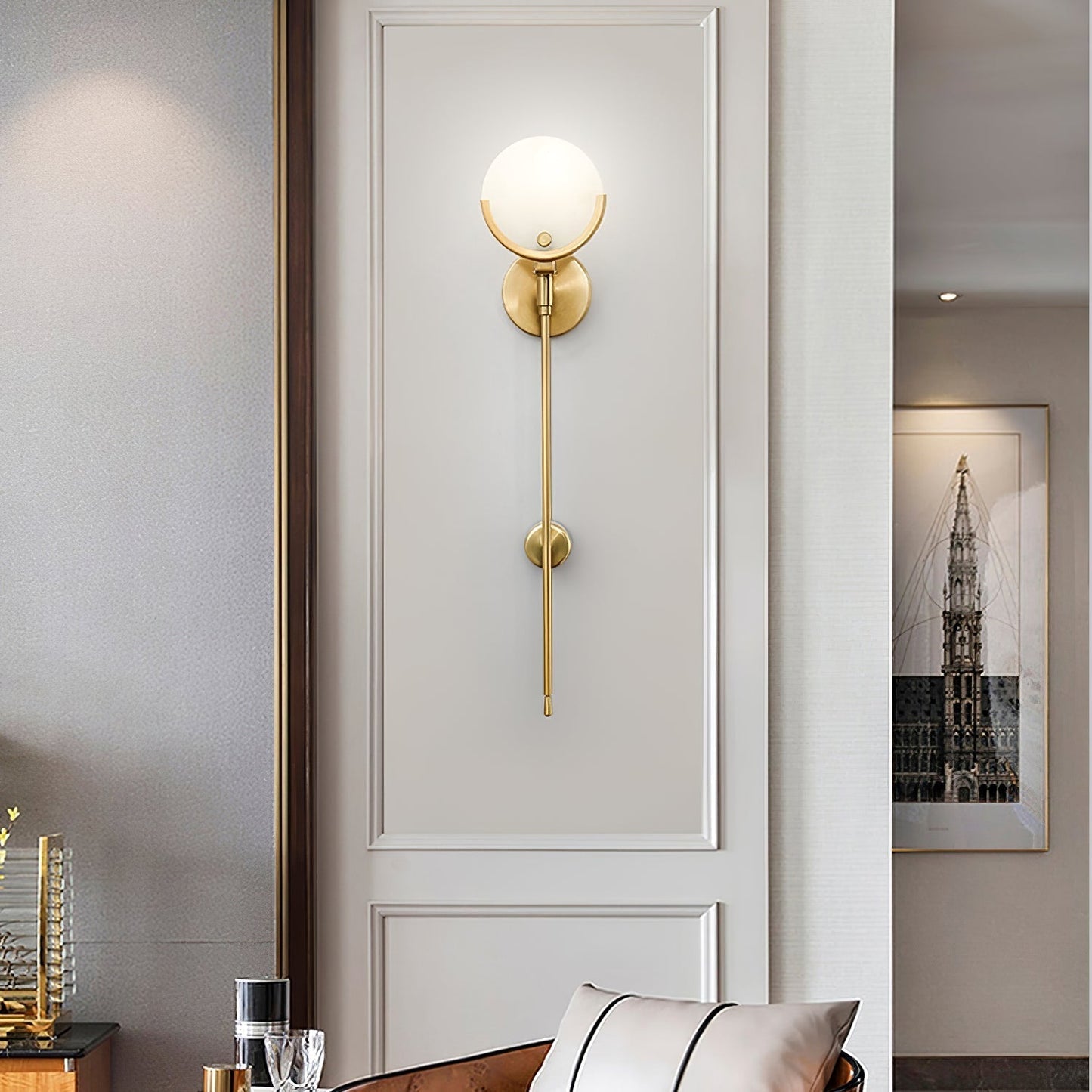 Bravi Collection | Indoor Wall Sconce Lighting with Alabaster Shade | Elegant Brass Design for Cozy Living Spaces 6