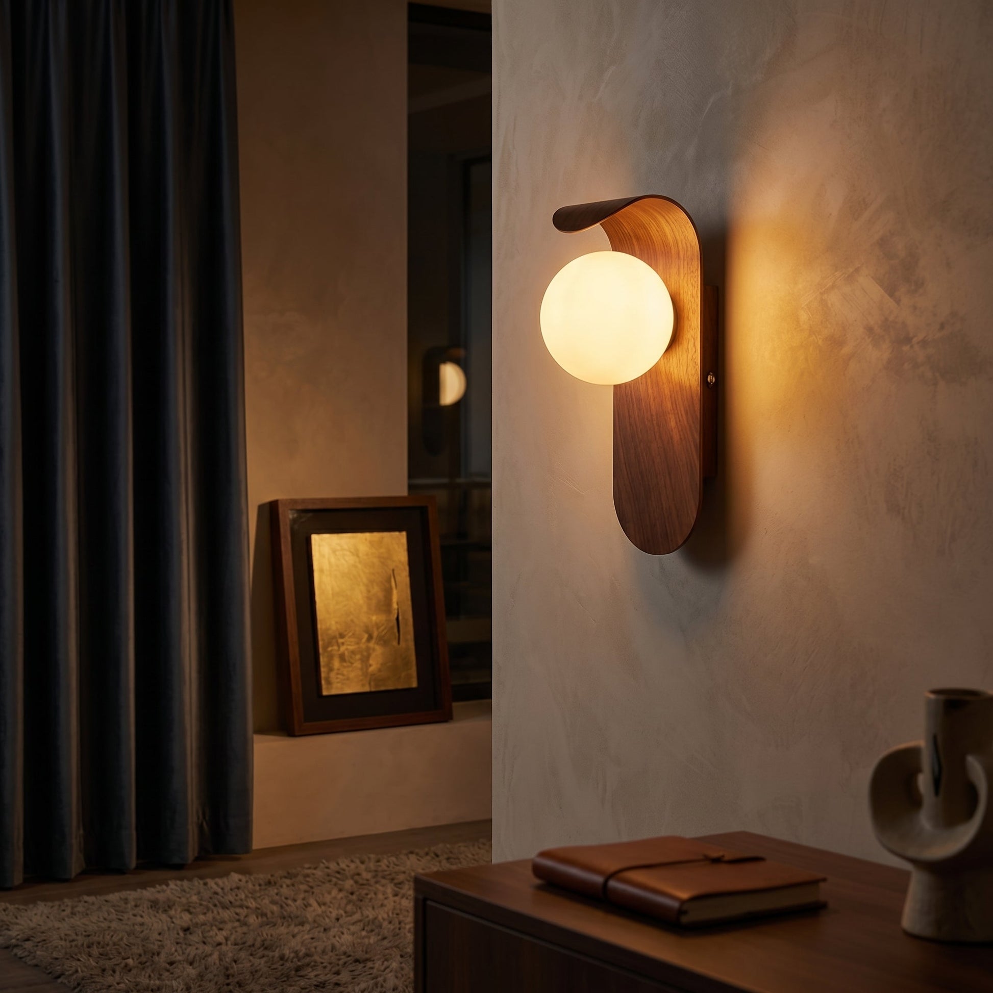 Carlyle | Wall Sconce Lighting with Frosted Globe & Wood Finish | Nordic Design for Warm Ambiance 1