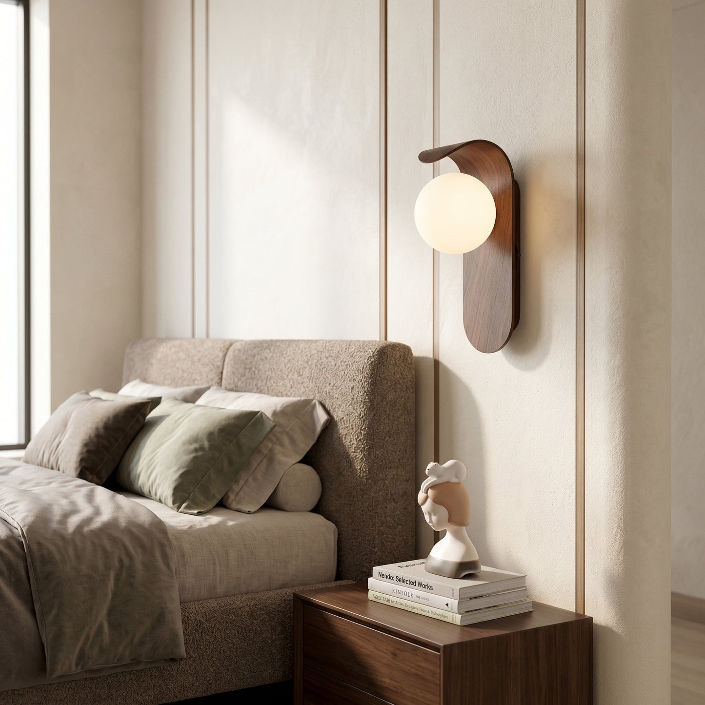 Carlyle | Wall Sconce Lighting with Frosted Globe & Wood Finish | Nordic Design for Warm Ambiance 3