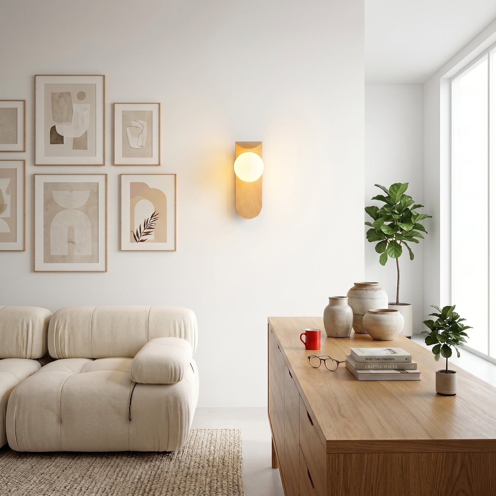 Carlyle | Wall Sconce Lighting with Frosted Globe & Wood Finish | Nordic Design for Warm Ambiance 4