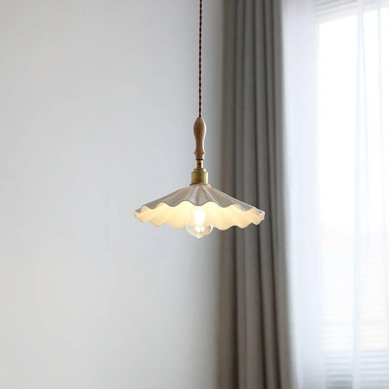 Ceramic Kitchen Island Pendant Light with Fluted Shade & Twisted Cord | Elegant Lighting Fixture for Sophisticated Ambiance 0