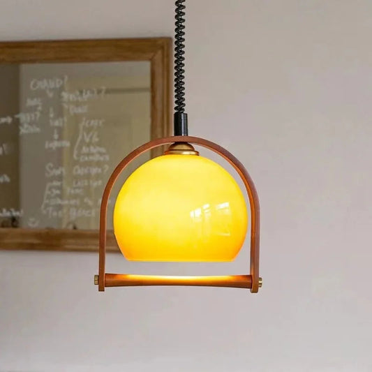 Classic Elegance | Vintage Wood Pendant Light with Retractable Glass | Timeless Design for Home Decor 0