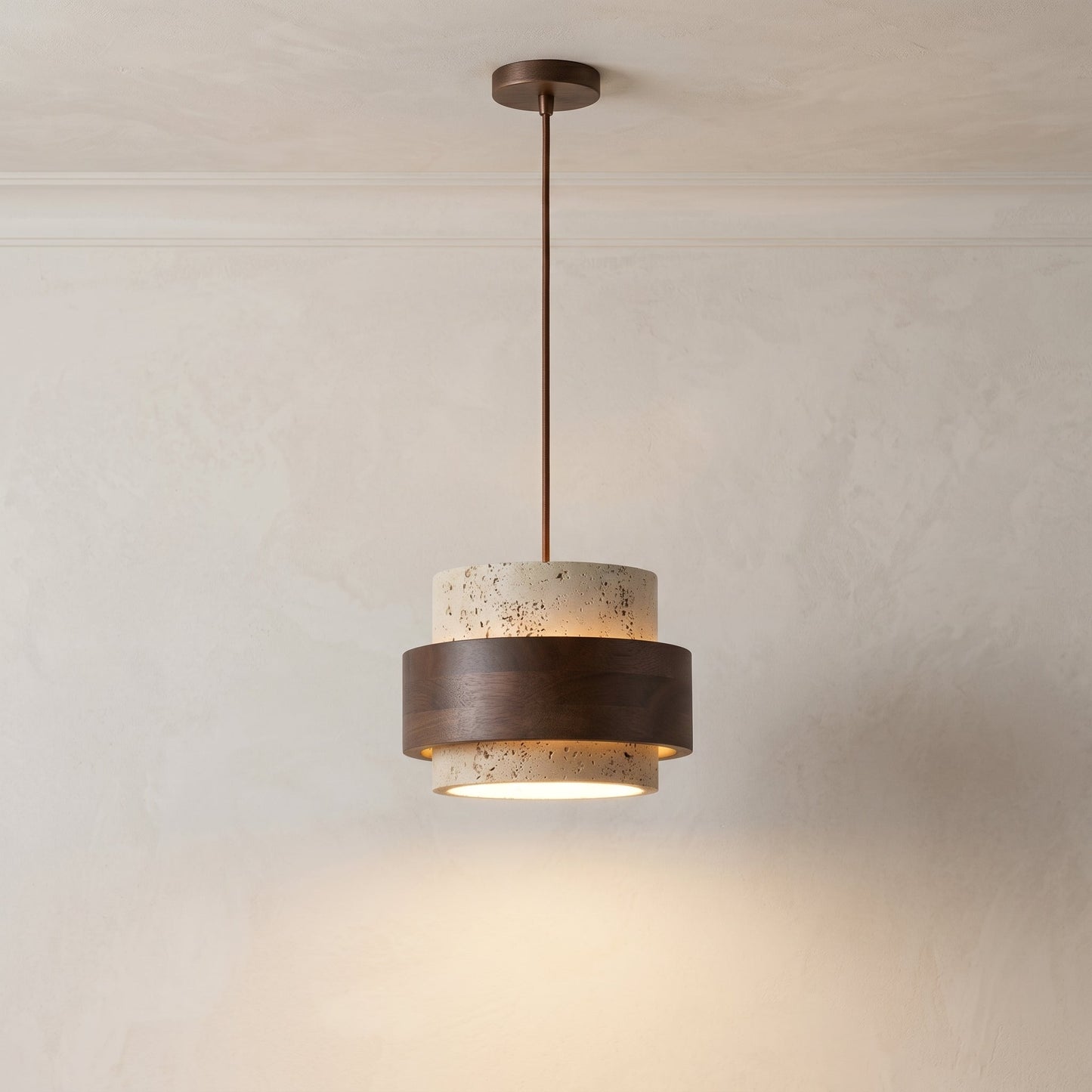 Cole Collection | Kitchen Pendant Lighting with Genuine Travertine & Adjustable Height | Unique Natural Glow for Elegant Interiors 0