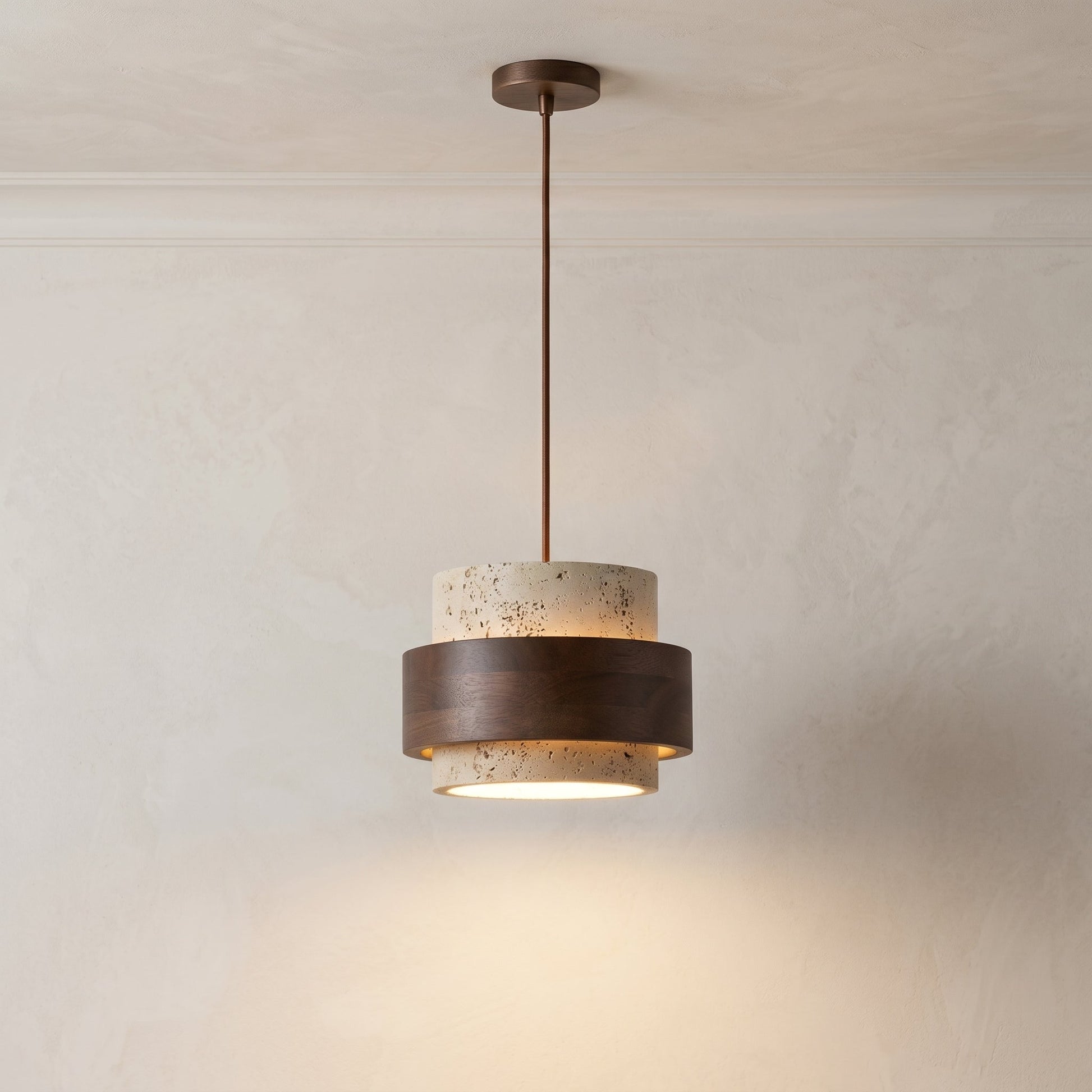 Cole Collection | Kitchen Pendant Lighting with Genuine Travertine & Adjustable Height | Unique Natural Glow for Elegant Interiors 0