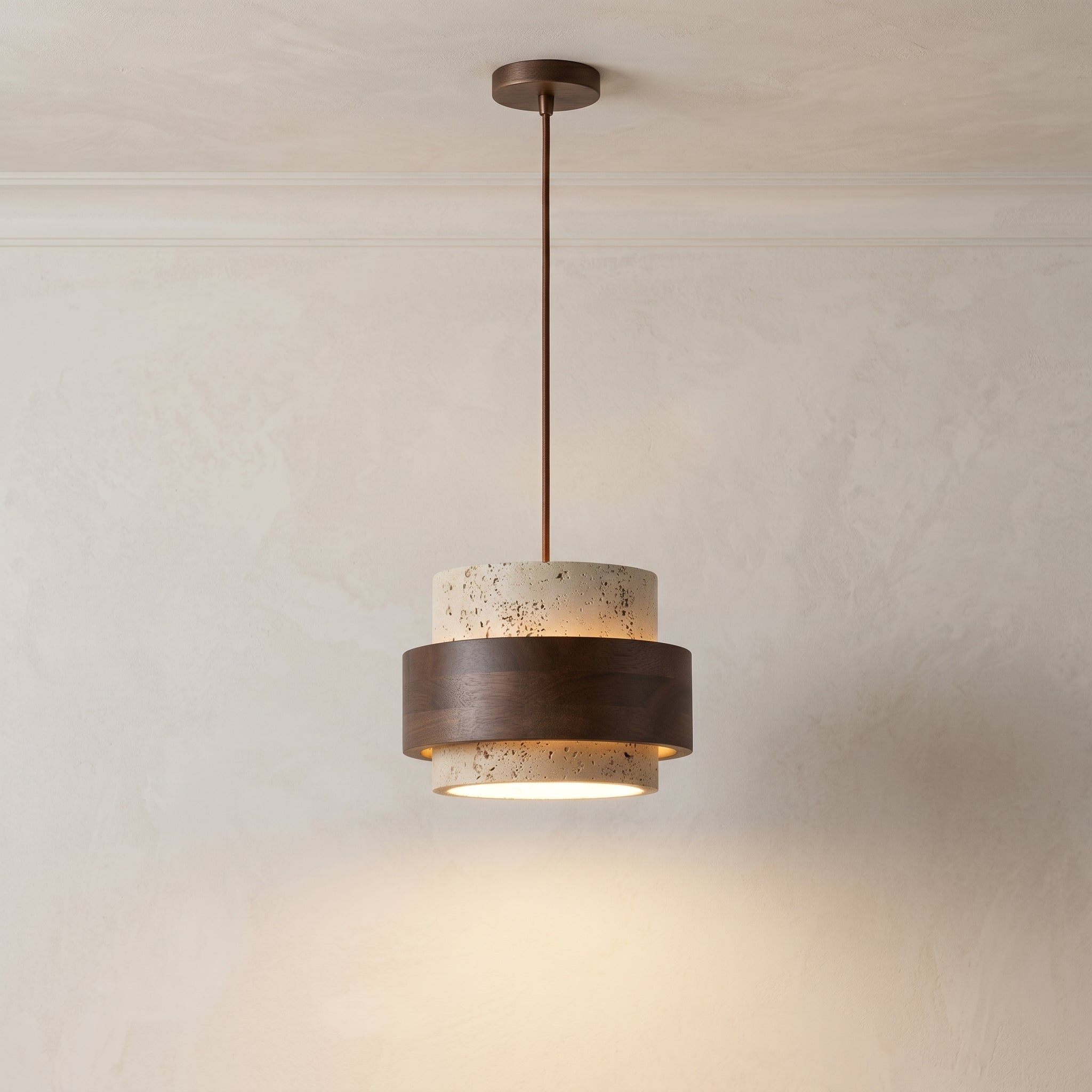 Cole Travertine Pendant Light | Single-4 Head | Walnut/Wood & Travertine