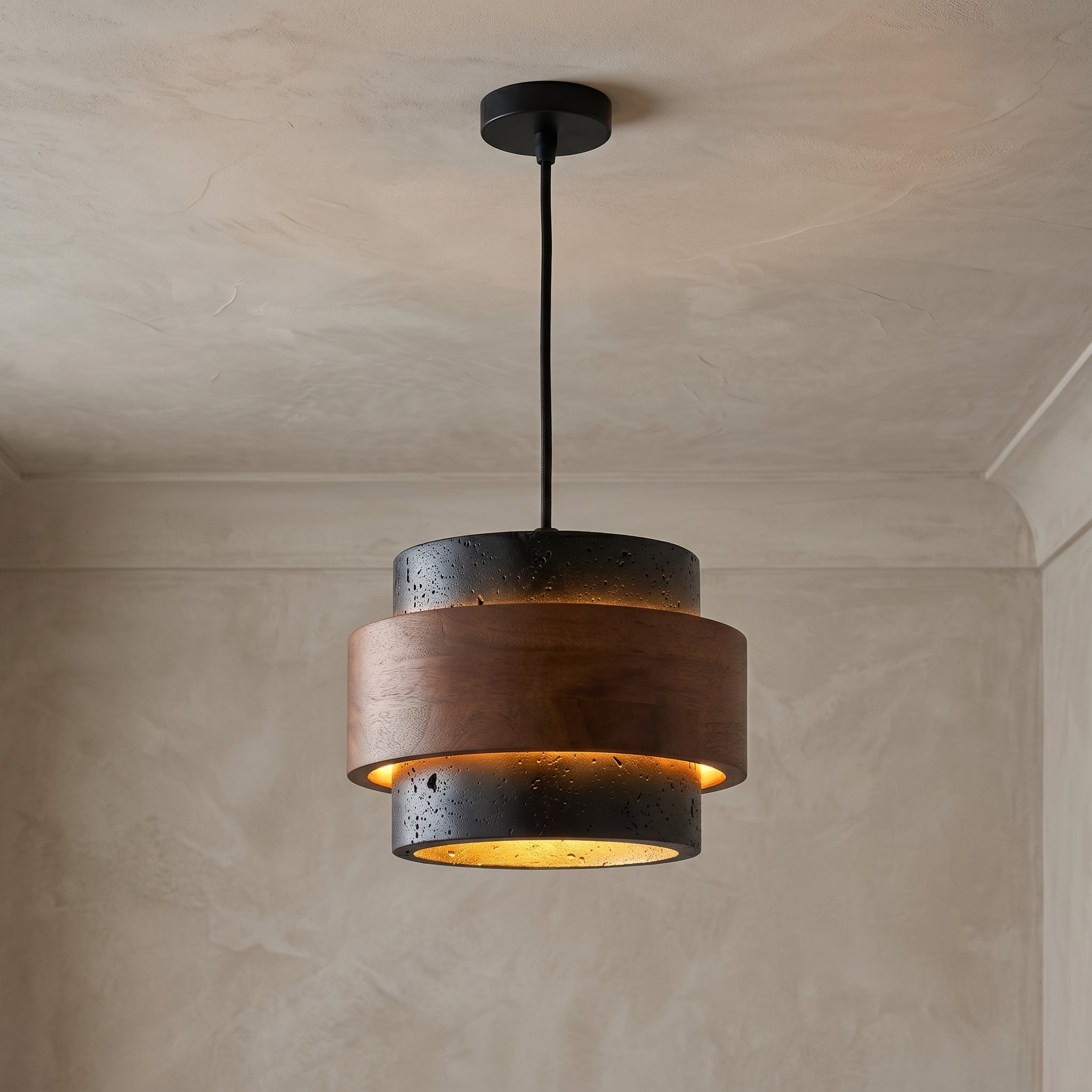 Cole Travertine Pendant Light | Single-4 Head | Walnut/Wood & Travertine