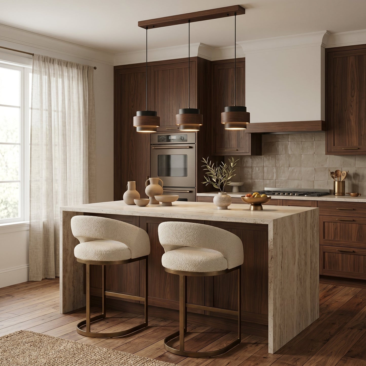 Cole Collection | Kitchen Pendant Lighting with Genuine Travertine & Adjustable Height | Unique Natural Glow for Elegant Interiors 15