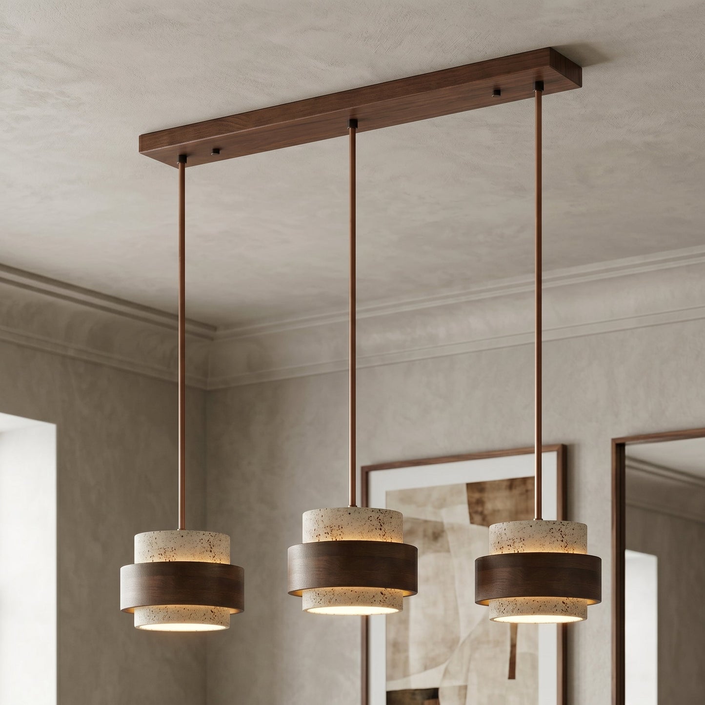 Cole Collection | Kitchen Pendant Lighting with Genuine Travertine & Adjustable Height | Unique Natural Glow for Elegant Interiors 2